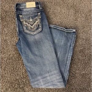 Miss Me Women's Boot Cut Jeans - Blue with Silver Accents